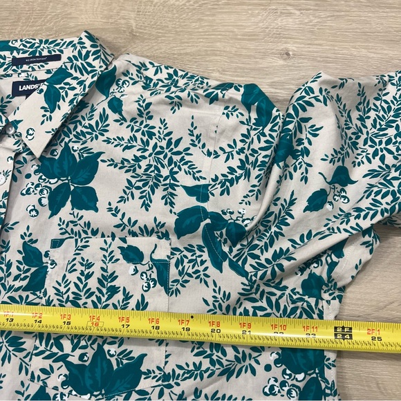 Lands' End Floral Teal Top Shirt Blouse Plus Size 18P 18 Petite 3/4 sleeves - Picture 7 of 8